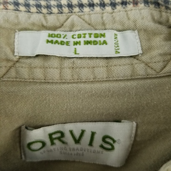 Orvis Tan Plaid Cotton Button Down Sz Large - Picture 8 of 8